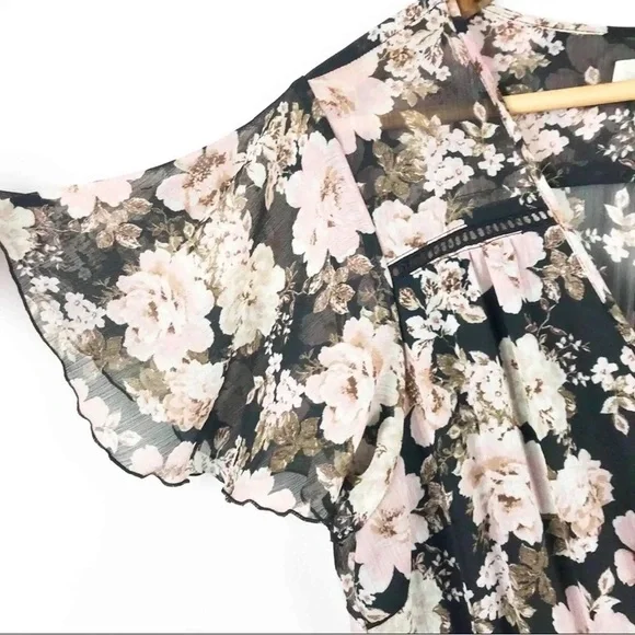 Band of Gypsies Women's Floral V-Neck Midi Dress Black Pink - Picture 7 of 14